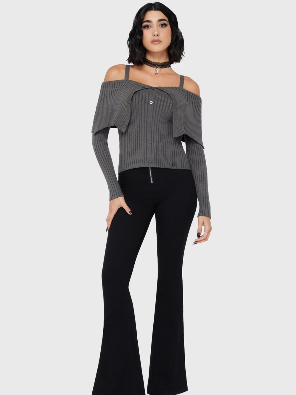 KILLSTAR DUSK EMPRESS KNIT TOP - GREY